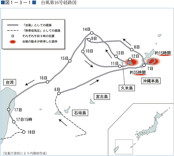 （図１−３−１）台風第16号経路図