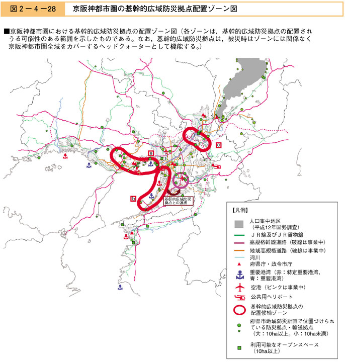 図２−４−２８　京阪神都市圏の基幹的広域防災拠点配置ゾーン図