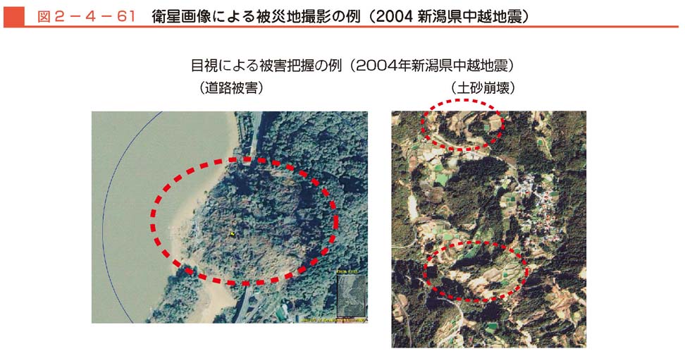 図２−４−61　衛星画像による被災地撮影の例（2004新潟県中越地震）