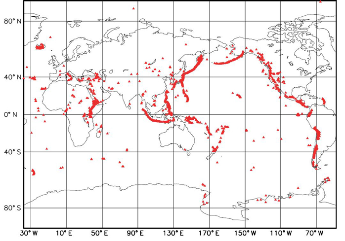 世界の火山の分布