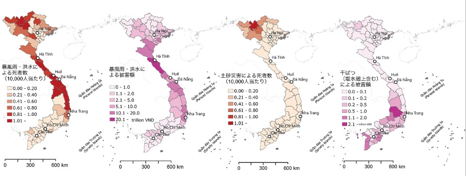 図-1　災害被害の地域分布（MARDの統計データに基づきJICA業務で作成）