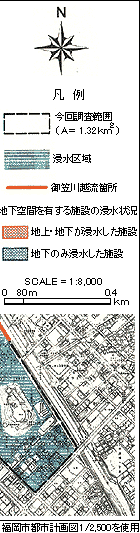 1999年６月29日豪雨　浸水状況図（博多駅周辺地区）