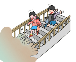 津波は逃げた駅の階段までのイラスト