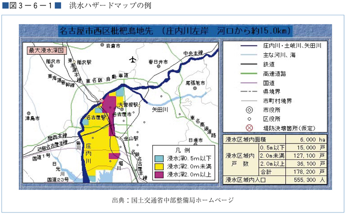 （図３−６−１）洪水ハザードマップの例