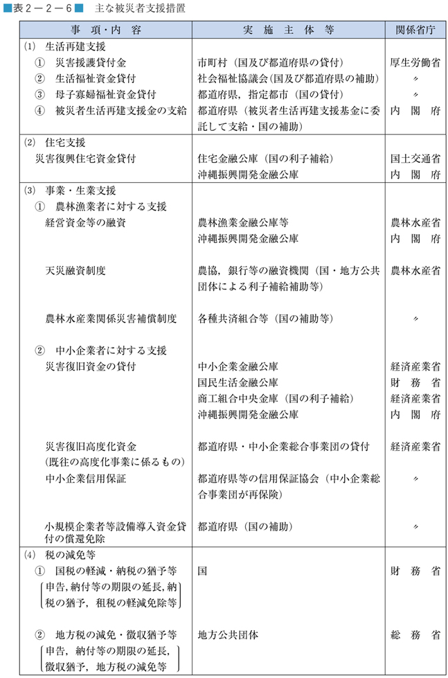 表２−２−６　主な被災者支援措置