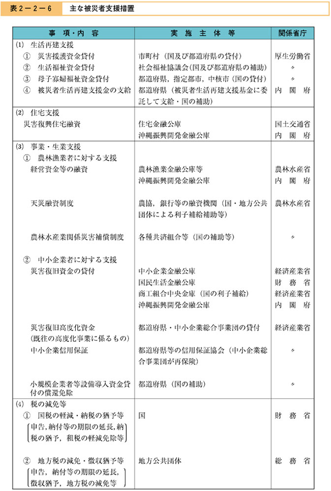 表２−２−６　主な被災者支援措置