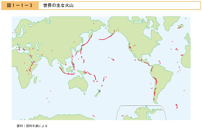 図１−１−３　世界の主な火山