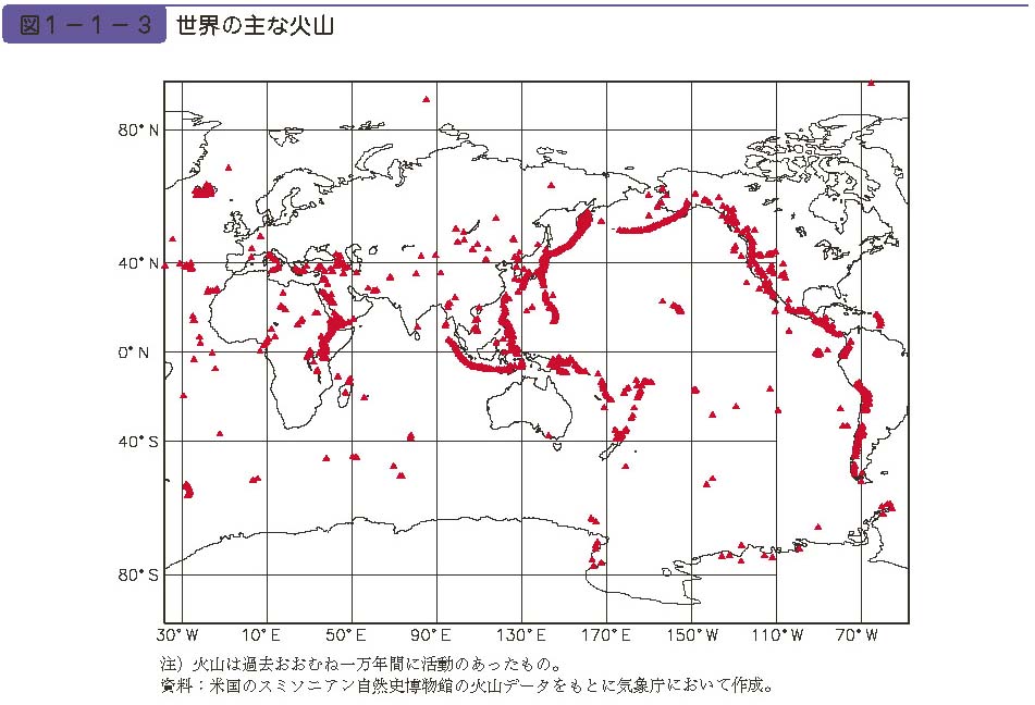 図１−１−３　世界の主な火山