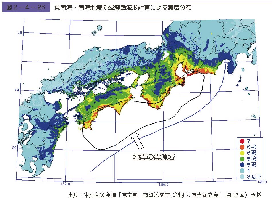 図２−４−26　東南海・南海地震の強震動波形計算による震度分布