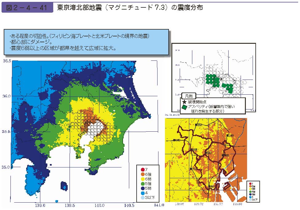 図２−４−41　東京湾北部地震（マグニチュード7.3）の震度分布