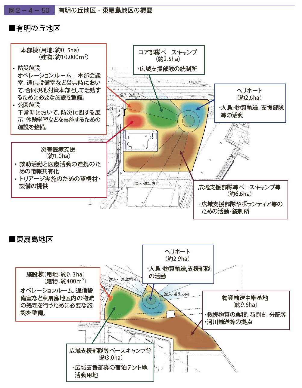 図２−４−50　有明の丘地区・東扇島地区の概要