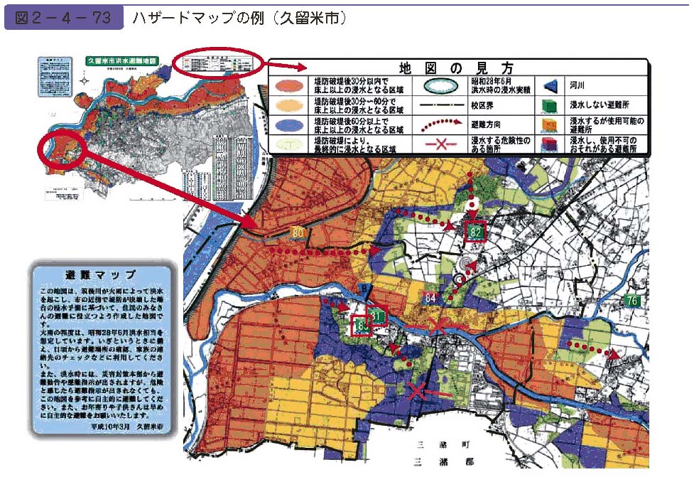 図２−４−73　ハザードマップの例（久留米市）