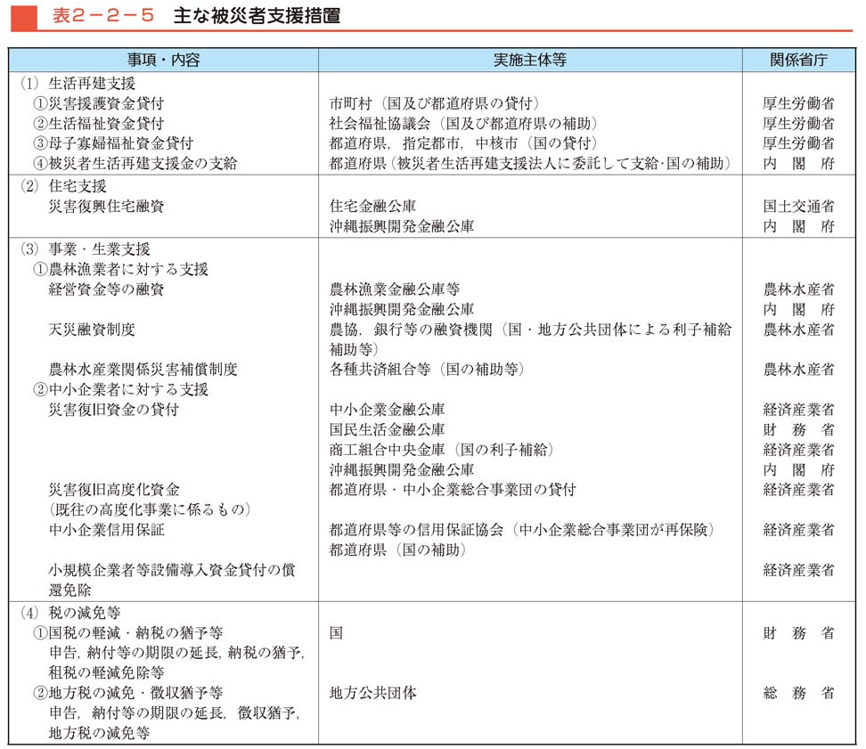 表２−２−５　主な被災者支援措置