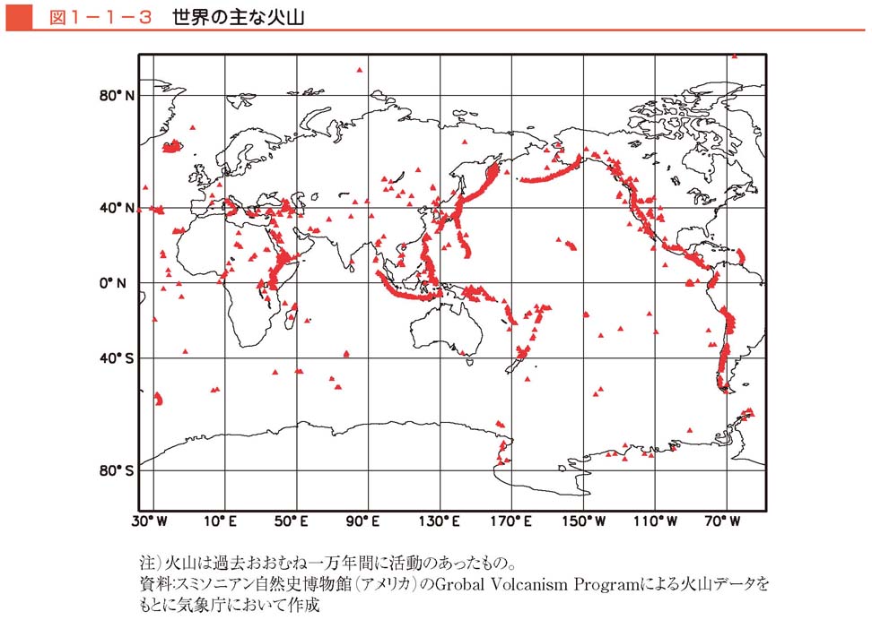 図１−１−３　世界の主な火山