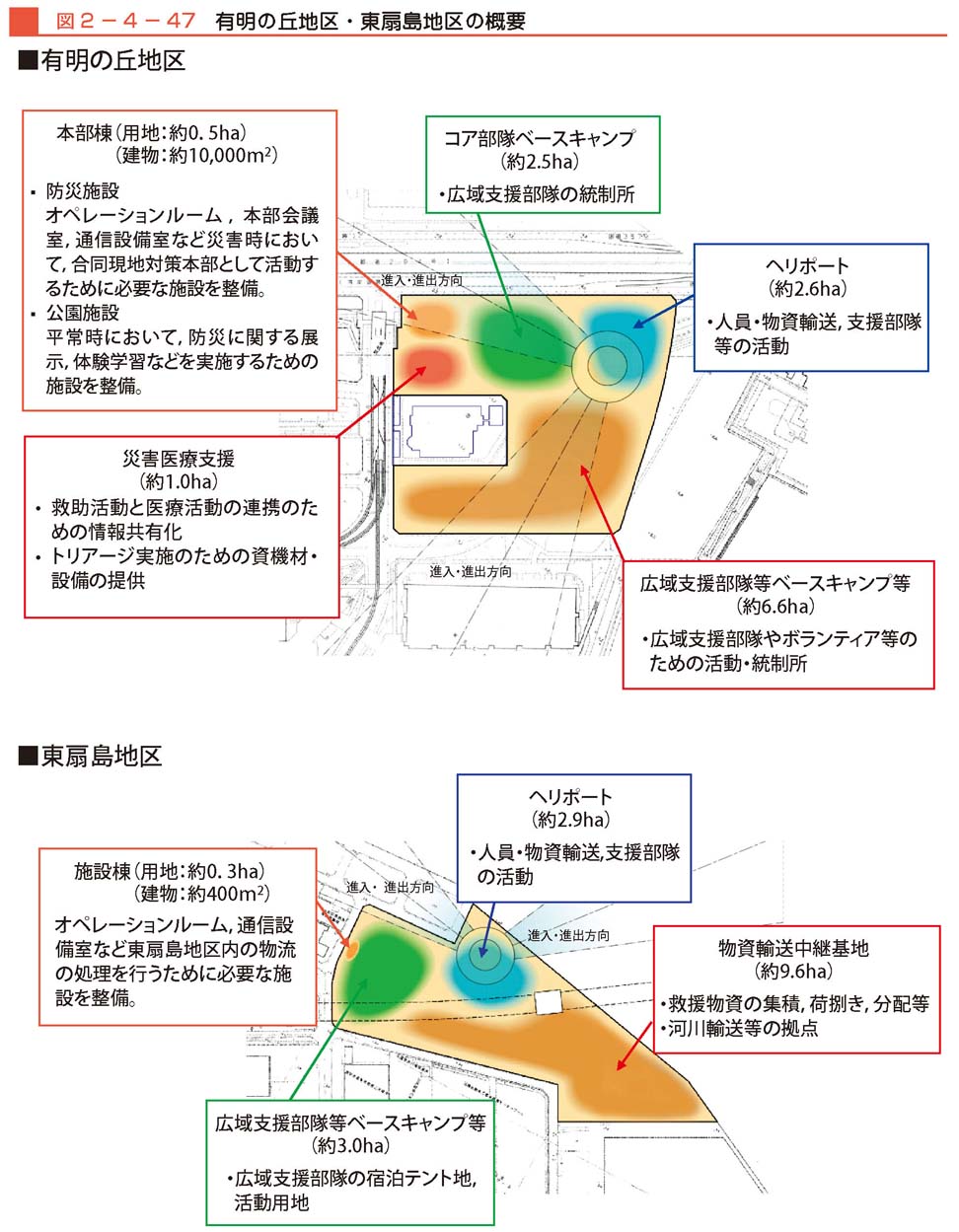 図２−４−47　有明の丘地区・東扇島地区の概要