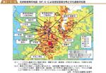 花折断層帯の地震（M７．４）による想定震度分布と文化遺産の位置の図