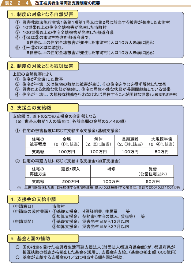 改正被災者生活再建支援制度の概要の表