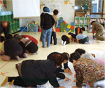 三重県・災害ボランティアネットワーク鈴鹿による「三ちゃん防災サミット」での三世代災害図上訓練DIGのようすの写真