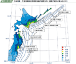 日本海溝・千島海溝周辺海溝型地震の震度分布（震度の最大の重ね合わせ）の図