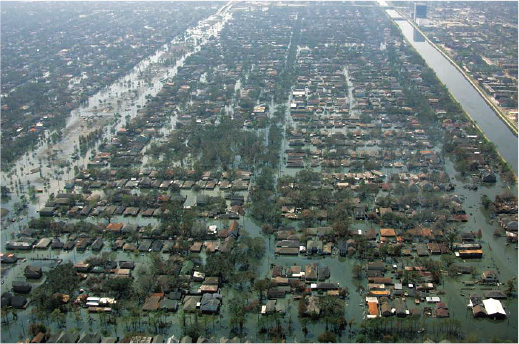 ハリケーン・カトリーナによるニューオーリンズ市内の浸水状況