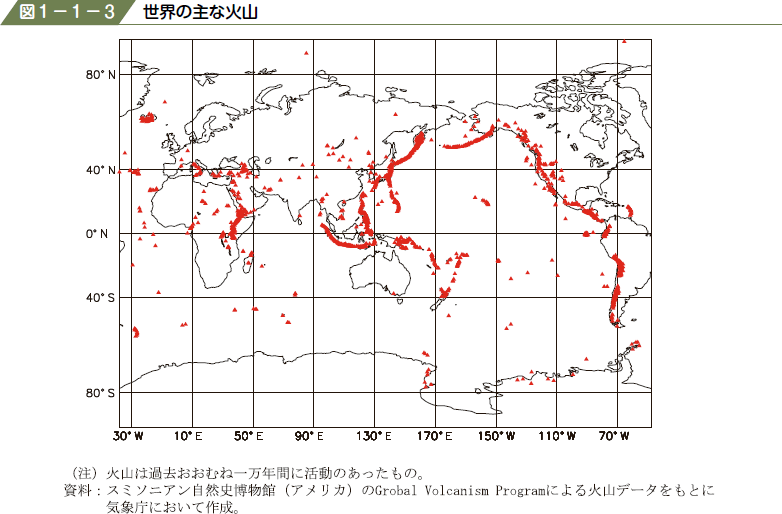 図１−１−３ 世界の主な火山