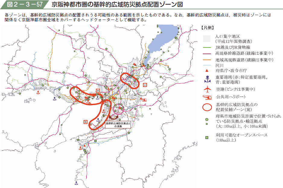 図２−３−５７ 京阪神都市圏の基幹的広域防災拠点配置ゾーン図