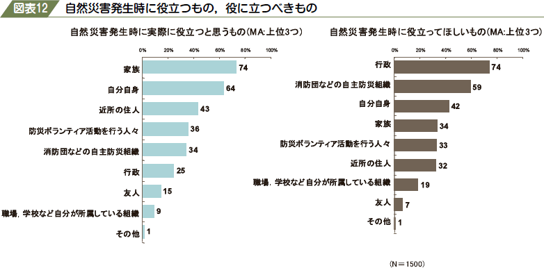 図表１２　自然災害発生時に役立つもの，役に立つべきもの