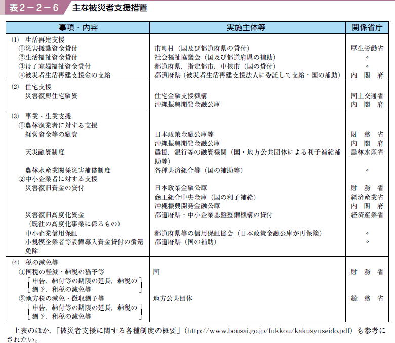 表２−２−６ 主な被災者支援措置