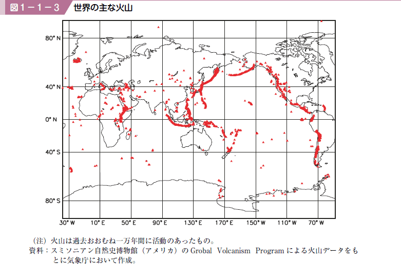図１−１−３ 世界の主な火山