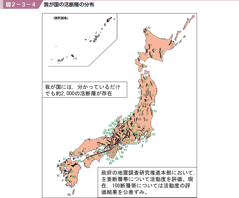 図２−３−４ 我が国の活断層の分布