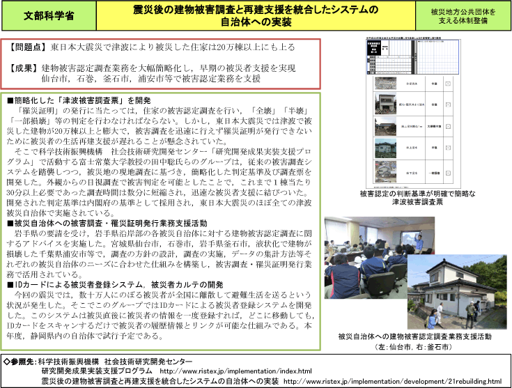 震災後の建物被害調査と再建支援を統合したシステムの自治体への実装