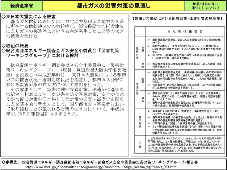 都市ガスの災害対策の見直し