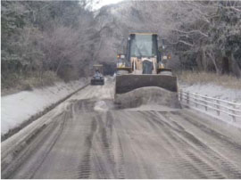 道路の降灰除去作業