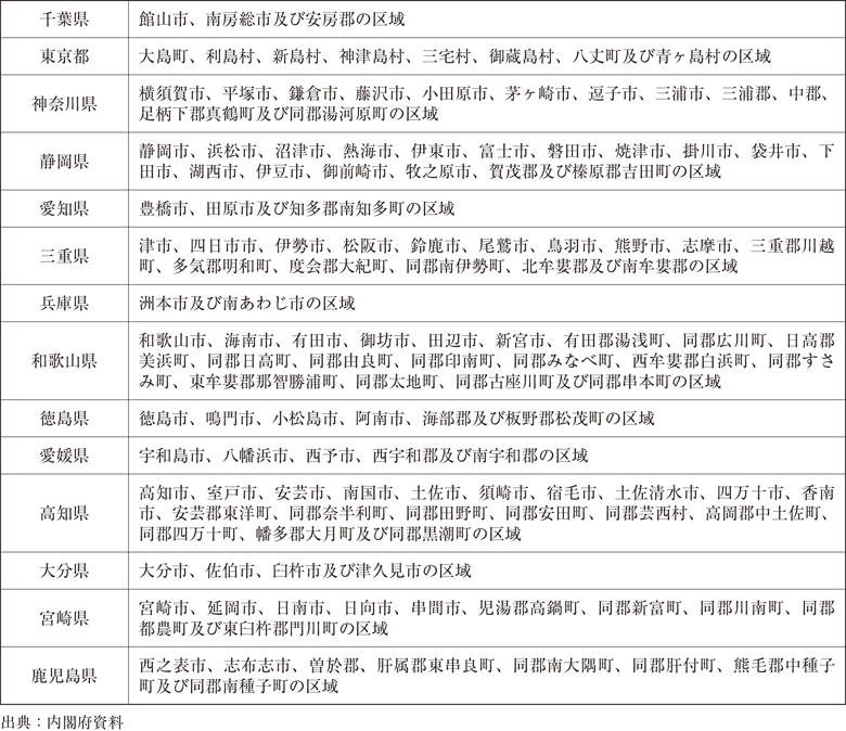 附属資料79　南海トラフ地震津波避難対策特別強化地域市町村一覧