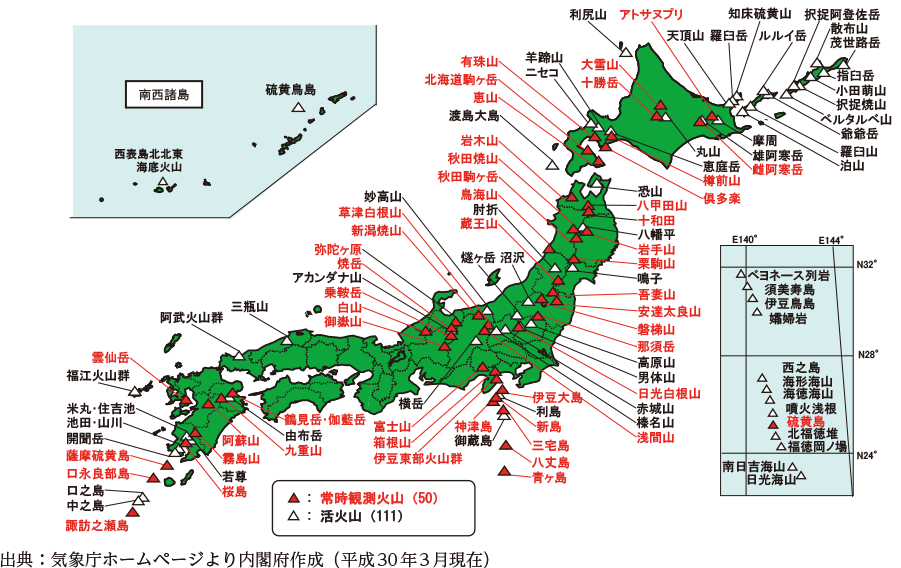 附属資料4　我が国の活火山の分布