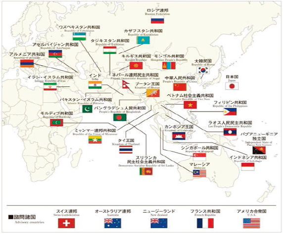 アジア防災センターのメンバー国及びアドバイザー国