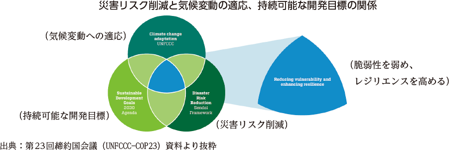 災害リスク削減と気候変動の適応、持続可能な開発目標の関係