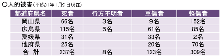 人の被害（平成31年1月9日現在）