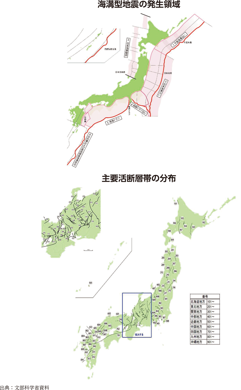 附属資料3　我が国の海溝型地震の発生領域と主要活断層の分布（1）