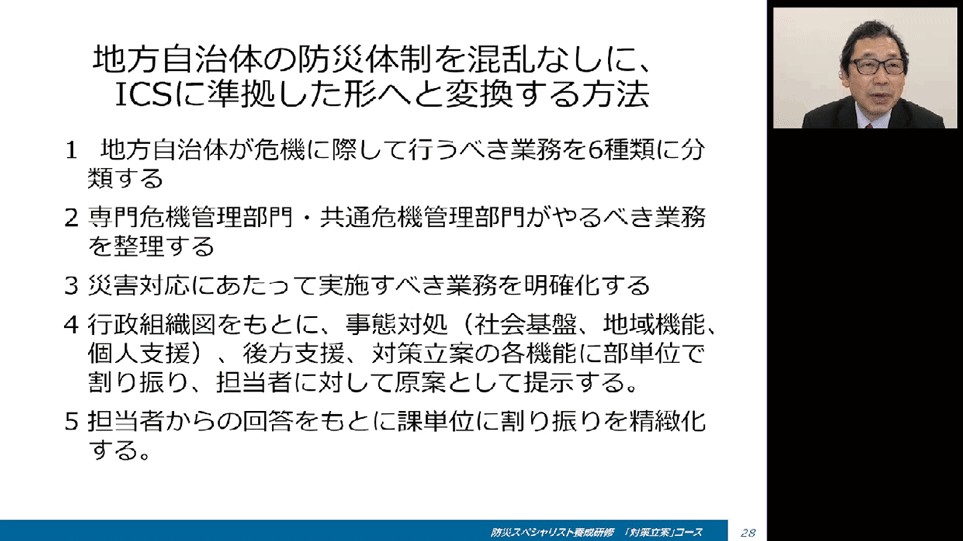 令和３年度「防災スペシャリスト養成研修（有明の丘研修）オンライン座学」の様子