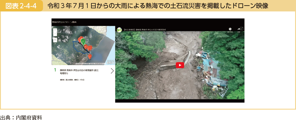 令和３年７月１日からの大雨による熱海での土石流災害を掲載したドローン映像