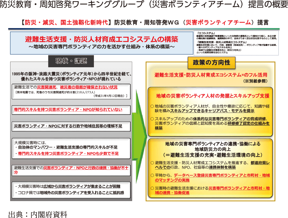 防災教育・周知啓発ワーキンググループ（災害ボランティアチーム）提言の概要