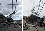 地震により倒壊した電柱