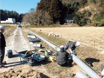 珠洲市における仮設圧送管の布設工事