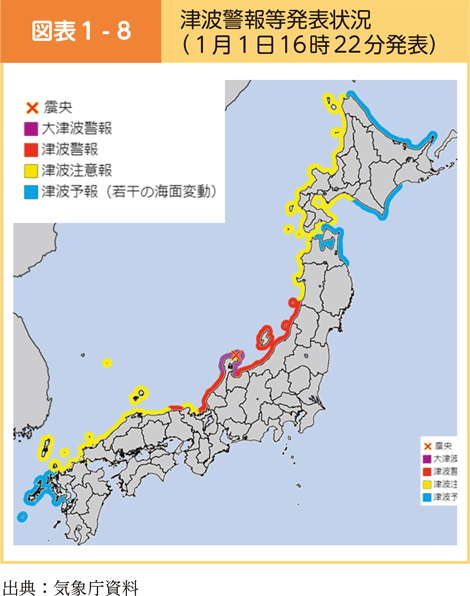 図表1-8　津波警報等発表状況（１月１日16時22分発表）