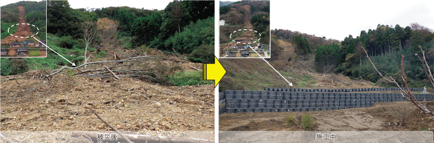 災害復旧等事業にて施工中の山林（石川県珠洲市大谷町）