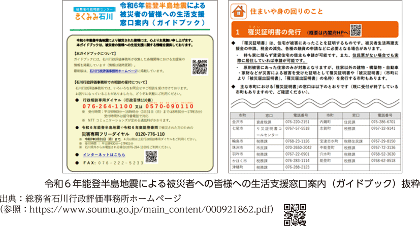 令和6年能登半島地震による被災者への皆様への生活支援窓口案内（ガイドブック）抜粋