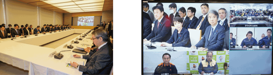 高市内閣総理大臣と関係閣僚の参加による原子力災害対策本部会議（総理大臣官邸）での訓練