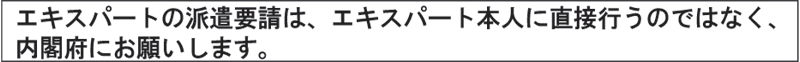 エキスパートの派遣要請は、エキスパート本人に直接行うのではなく、内閣府にお願いします。