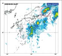 右：実況（レーダーアメダス解析雨量）